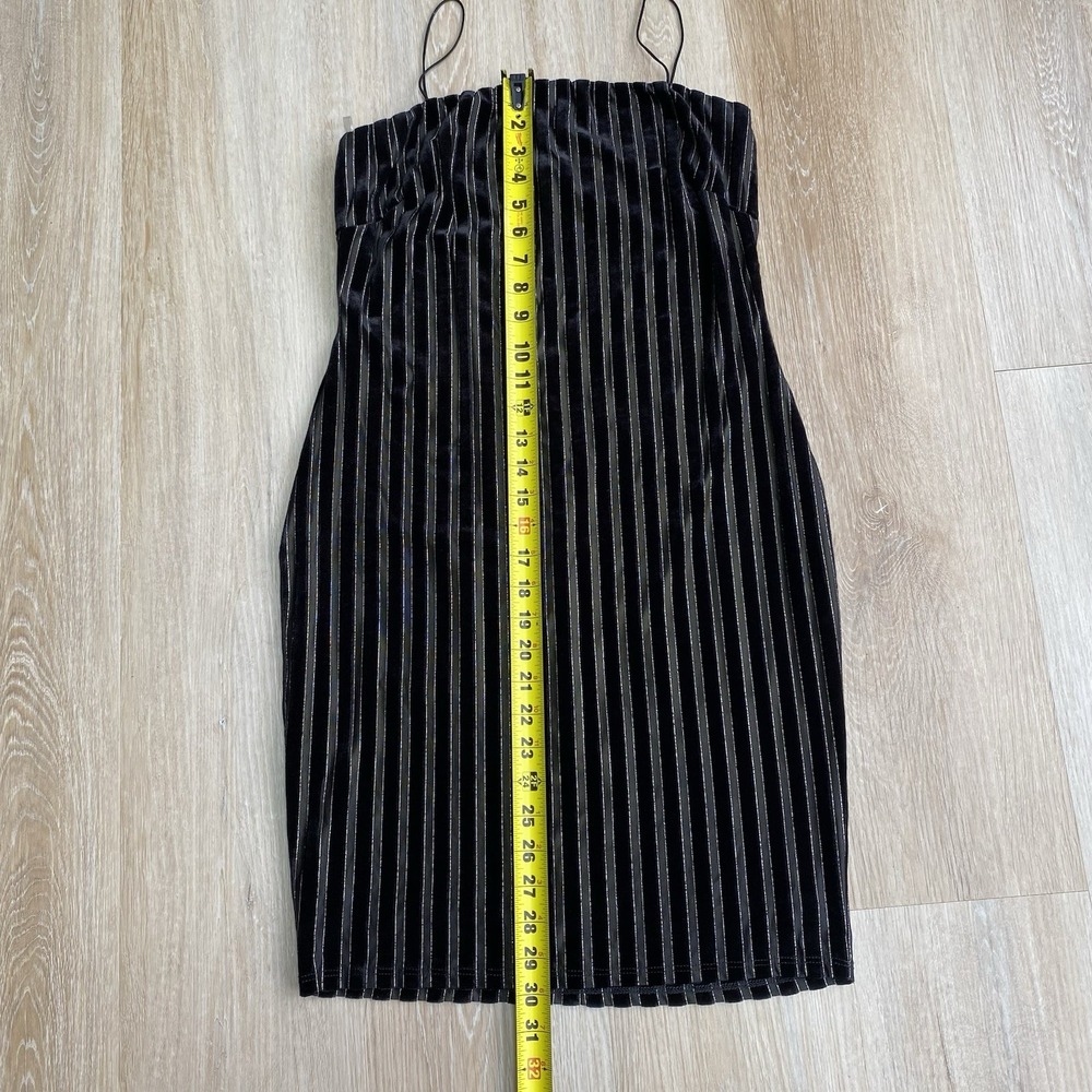 Olive Tree Y2K Black Velvet Striped Size L Mini Dress Metallic Silver Accents - Picture 4 of 9